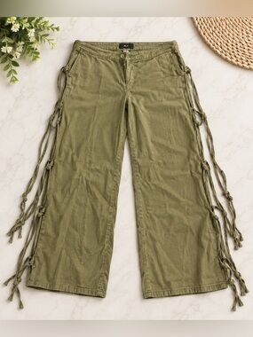 Olive Green Wide-Leg Pants with Side Ties